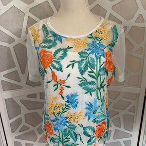 Grand & Greene Floral Embroidered Blouse - White, Orange, Green, Blue, Yellow